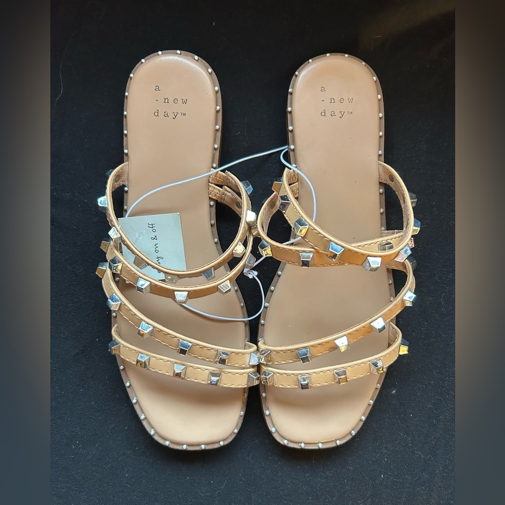 A New Day Beige Sandals with Metallic Studs